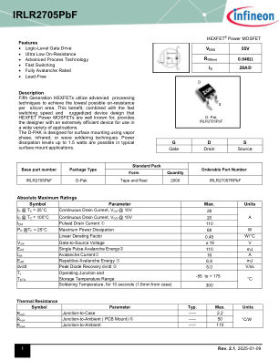 IRLR2705 datasheet cover page