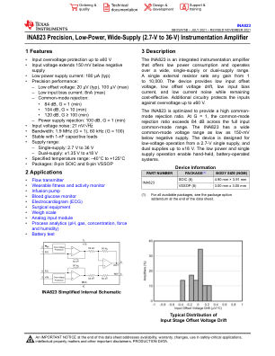 INA823 datasheet cover page