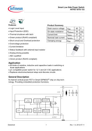 BTS133 datasheet cover page