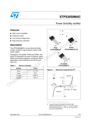 STPS30SM60C datasheet cover page
