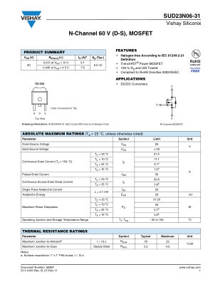 SUD23N06 datasheet cover page