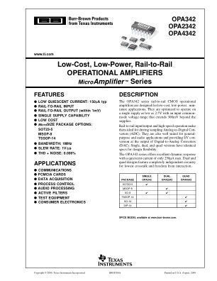 OPA4342 数据手册首页