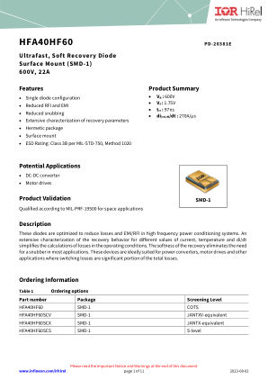 HFA40HF60 datasheet cover page