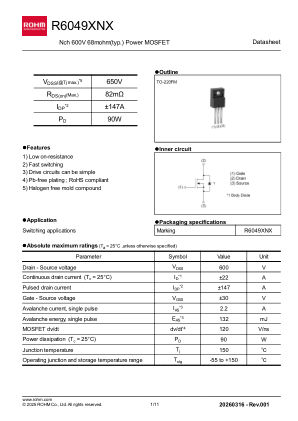 R6049XNX 数据手册首页
