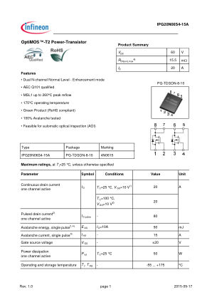IPG20N06S4-15A 数据手册首页