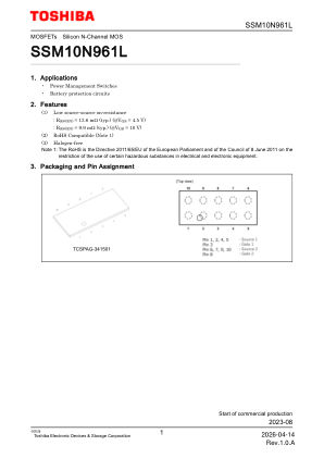 SSM10N961L datasheet cover page