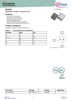 ISC015N06NM5 datasheet cover page