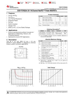 CSD17578Q3A datasheet cover page