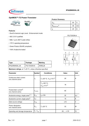 IPG20N06S4L-26 数据手册首页