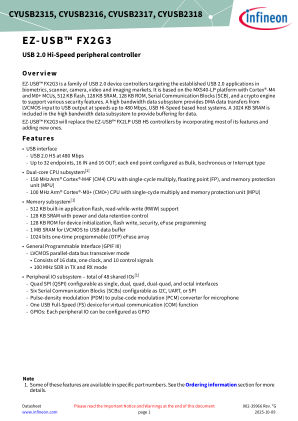 CYUSB2315 datasheet cover page