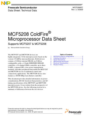 MCF5208EC datasheet cover page