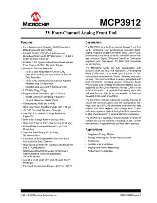 MCP3912A1-E 数据手册首页