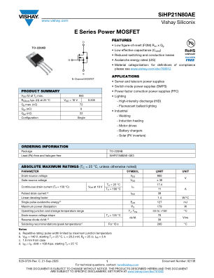 SIHP21N80AE datasheet cover page