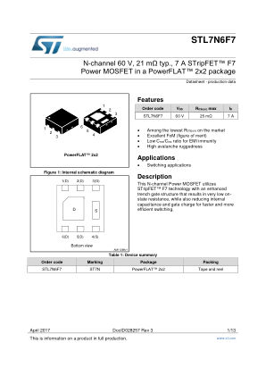 STL7N6F7 数据手册首页