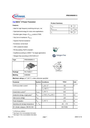 IPB030N08N3-G datasheet cover page