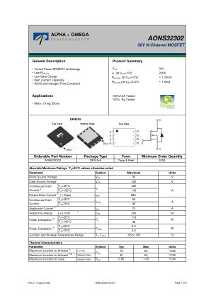 AONS32302 datasheet cover page