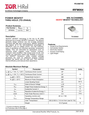 IRFM064 datasheet cover page