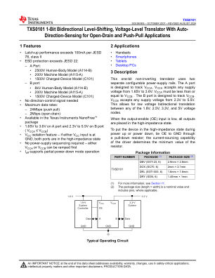 TXS0101 datasheet cover page