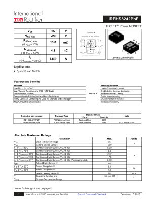 IRFHS8242 datasheet cover page