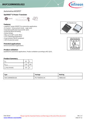 IAUC120N06S5L022 datasheet cover page