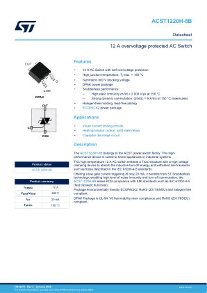 ACST1220H-8B 数据手册首页