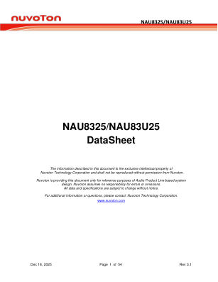 NAU8325 datasheet cover page