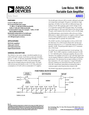AD603 数据手册首页