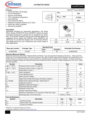 AUIRFZ44N datasheet cover page