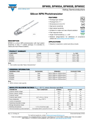 BPW85A datasheet cover page