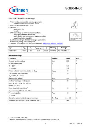 SGB04N60 datasheet cover page
