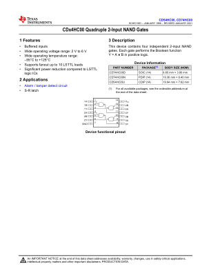 CD74HC00 数据手册首页