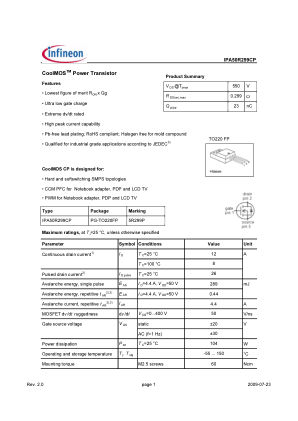 IPA50R299CP 数据手册首页