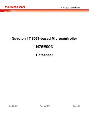 N76E003 数据手册首页