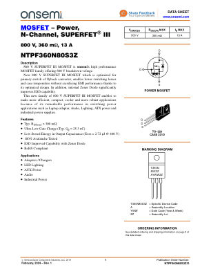 NTPF360N80S3Z datasheet cover page