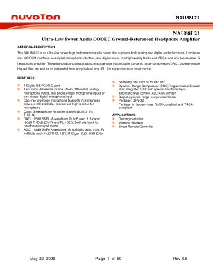 NAU88L21 datasheet cover page