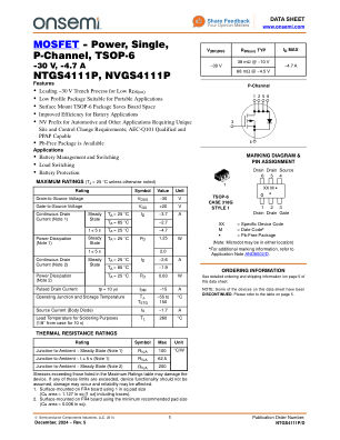 NTGS4111P 数据手册首页