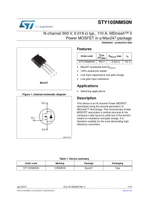 STY105NM50N 数据手册首页