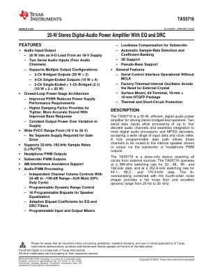 TAS5716 datasheet cover page