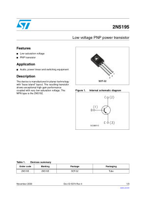 2N5195 datasheet cover page
