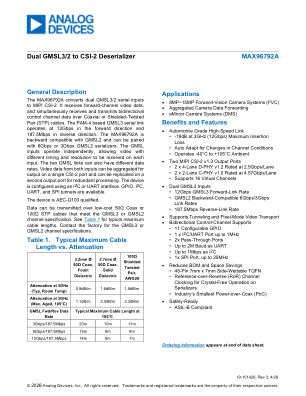 MAX96792A datasheet cover page