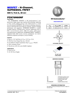 FCH76N60NF datasheet cover page
