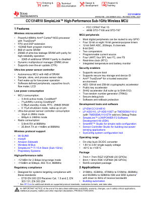 CC1314R10 datasheet cover page