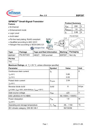 BSP297 datasheet cover page
