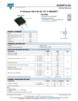 SUD50P10 datasheet cover page