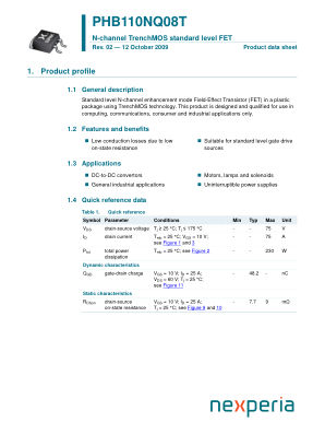 PHB110NQ08T datasheet cover page