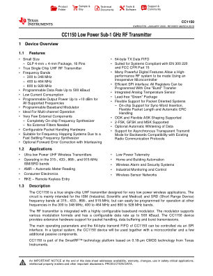 CC1150 datasheet cover page