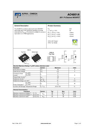 AO4801A datasheet cover page