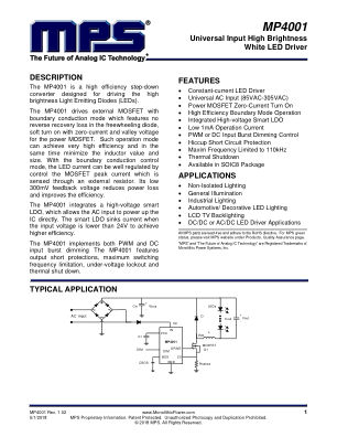 MP4001 datasheet cover page