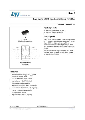 TL074 datasheet cover page