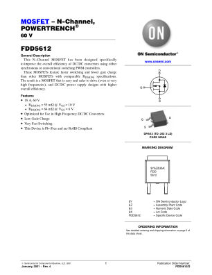 FDD5612 datasheet cover page